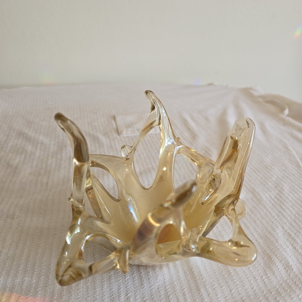 Murano Lavorazione Yellow Arte "Splash" Starburst Center Piece Bowl